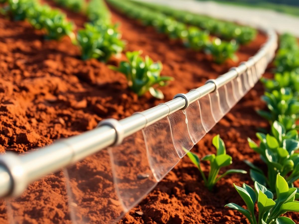 Drip irrigation watering young crops