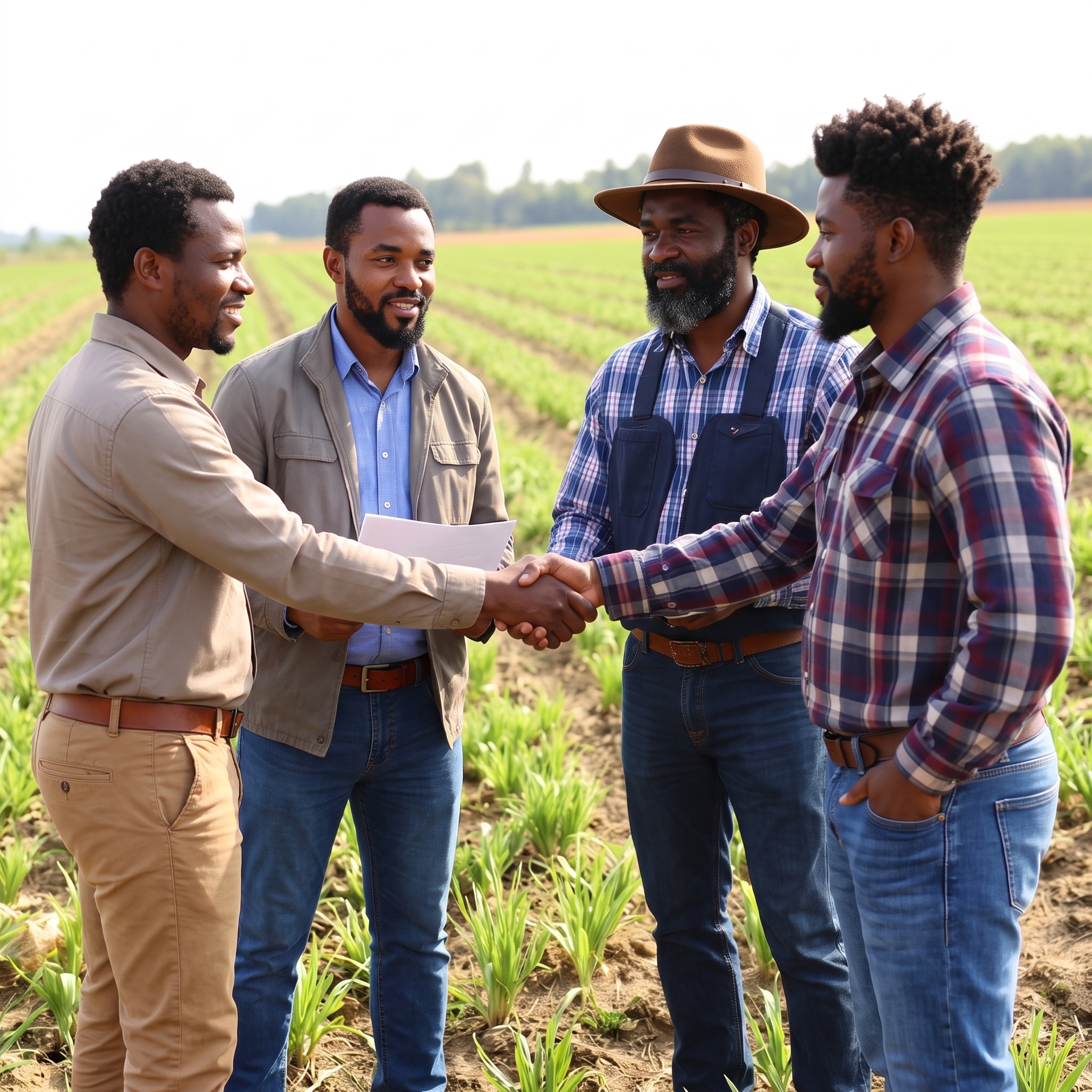 Agricultural partners meeting in a field